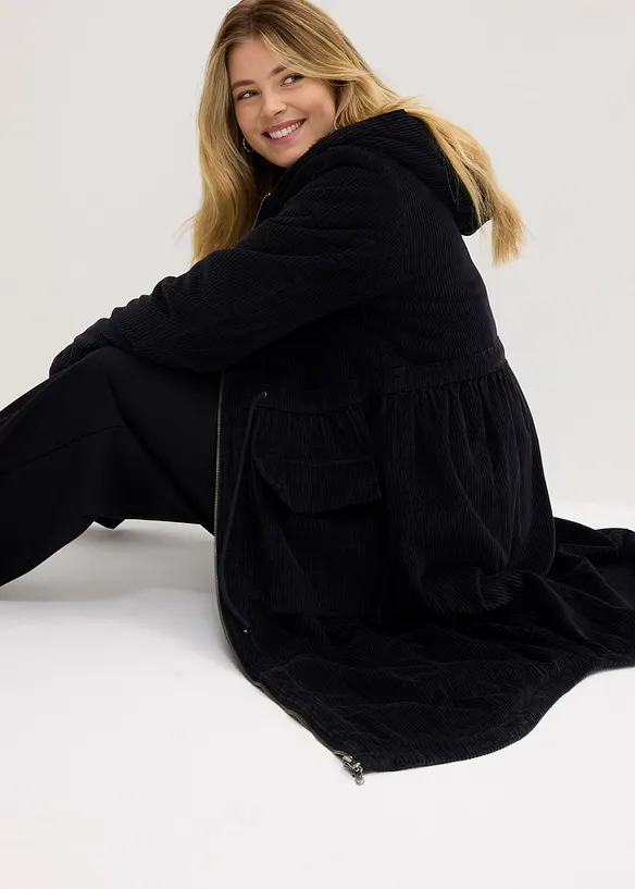 Manteau en velours c&ocirc;tel&eacute; 100% coton avec capuche doubl&eacute;e sherpa, bonprix