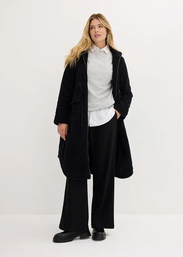 Manteau en velours c&ocirc;tel&eacute; 100% coton avec capuche doubl&eacute;e sherpa, bonprix