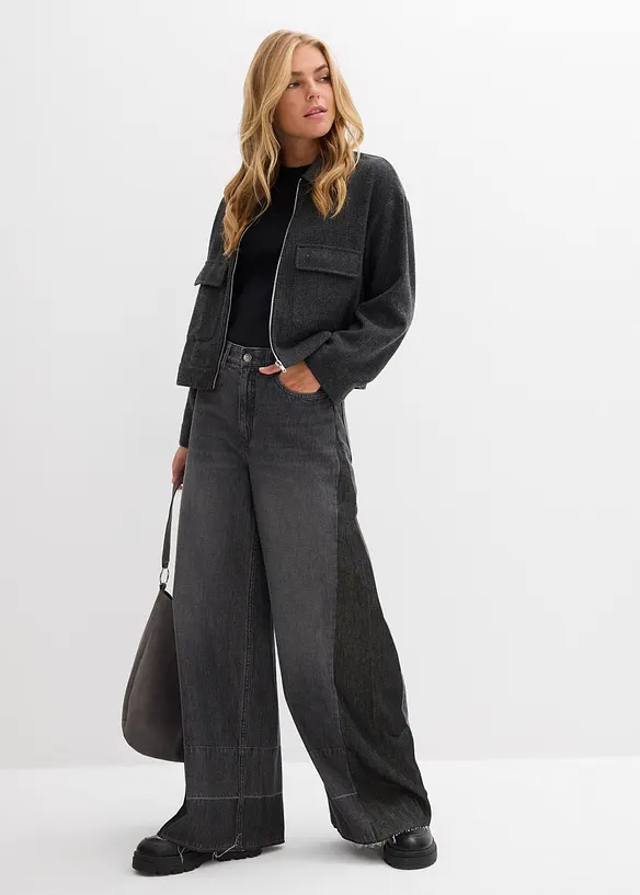 Jean large &agrave; taille haute avec empi&egrave;cement, bonprix