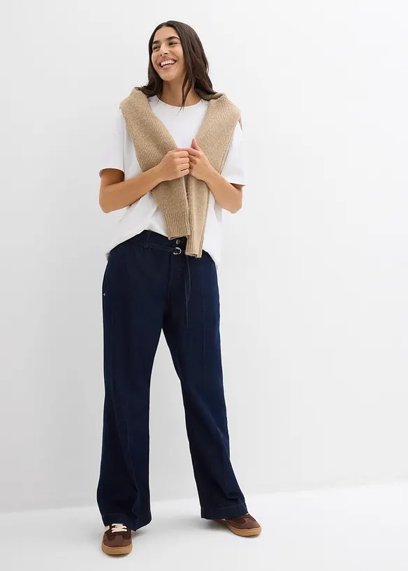 Wide-Leg-Jeans Mid Waist mit G&uuml;rtel, bonprix