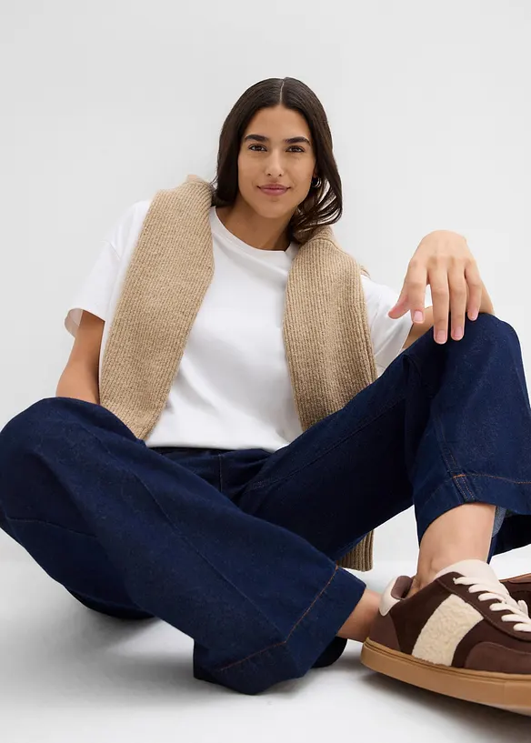 Wide-Leg-Jeans Mid Waist mit G&uuml;rtel, bonprix