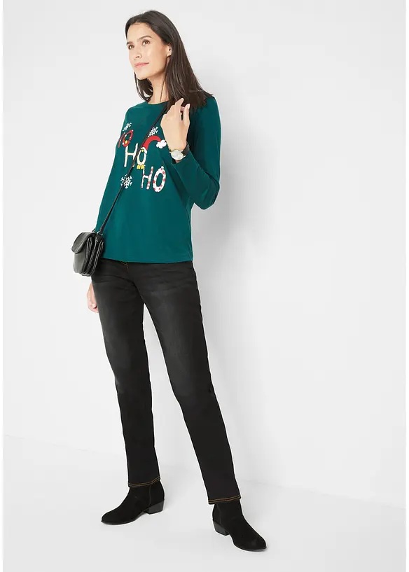 Jean droit taille mi-haute &eacute;lastiqu&eacute;e, doublure chaude, bonprix