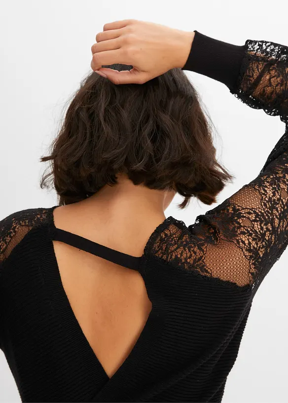 Feinstrickpullover mit Spitze, bonprix