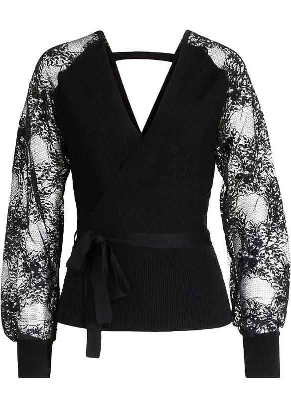 Feinstrickpullover mit Spitze, bonprix