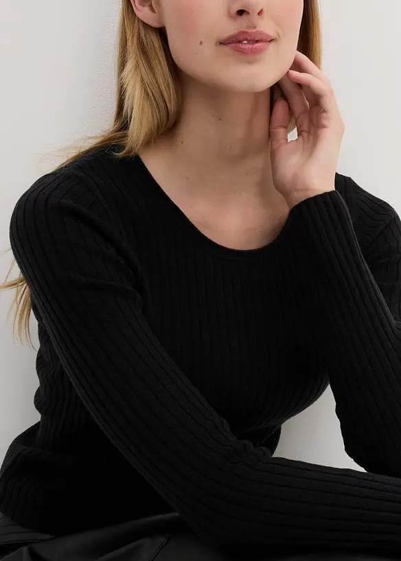 Pull c&ocirc;tel&eacute; en laine m&eacute;rinos, bonprix