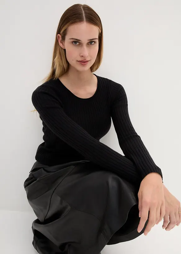 Pull c&ocirc;tel&eacute; en laine m&eacute;rinos, bonprix