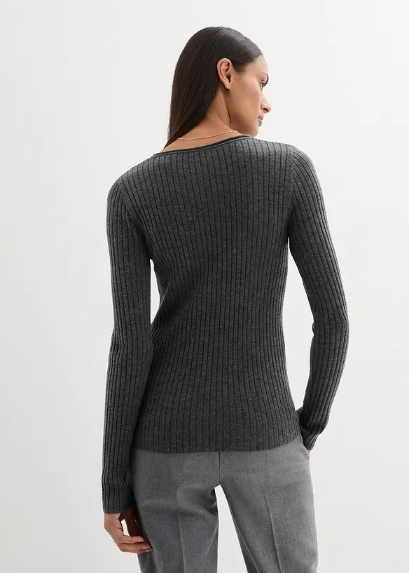Pull c&ocirc;tel&eacute; en laine m&eacute;rinos, bonprix