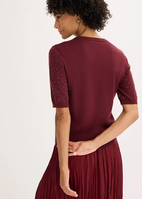Halbarm Feinstrickpullover mit Glitzersteinchen, bonprix