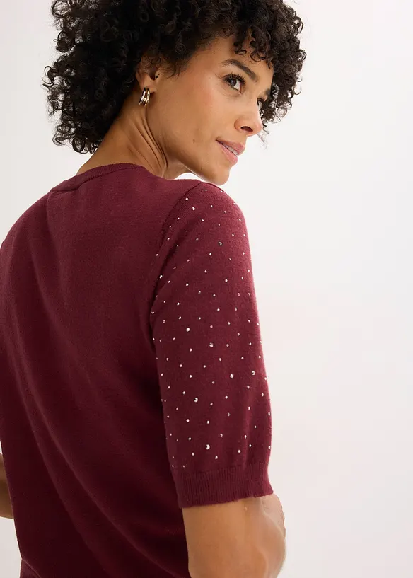 Halbarm Feinstrickpullover mit Glitzersteinchen, bonprix