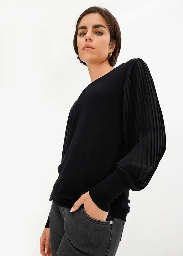 Pullover mit plissierten &Auml;rmeln, bonprix