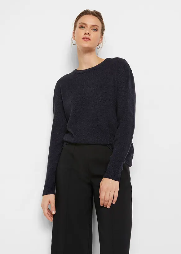 Pull en maille chin&eacute;e &agrave; col rond, bonprix