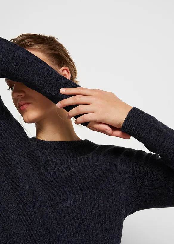 Pull en maille chin&eacute;e &agrave; col rond, bonprix