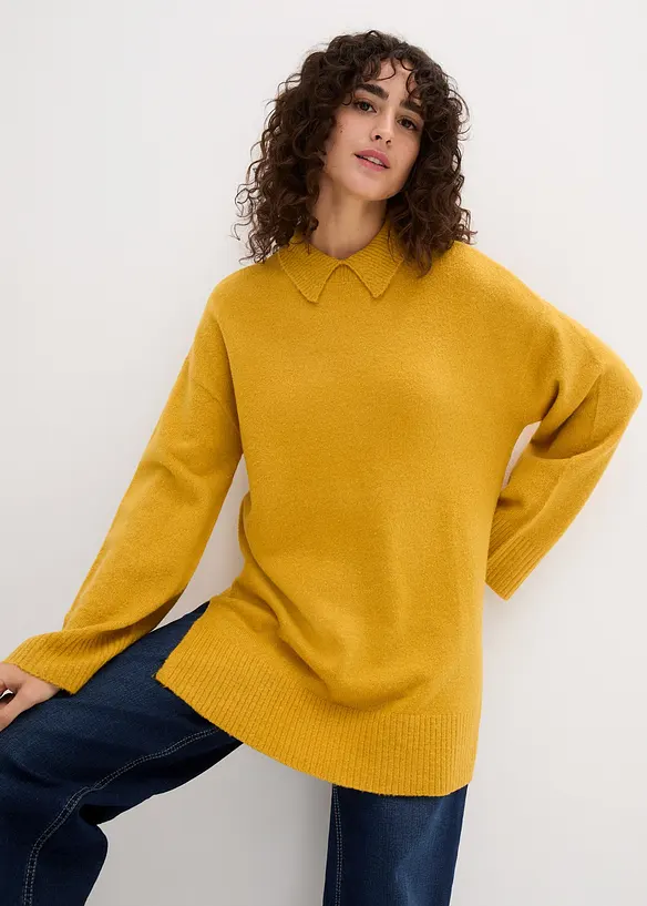 Pull oversize &agrave; col roul&eacute; ouvert et fentes lat&eacute;rales, bonprix