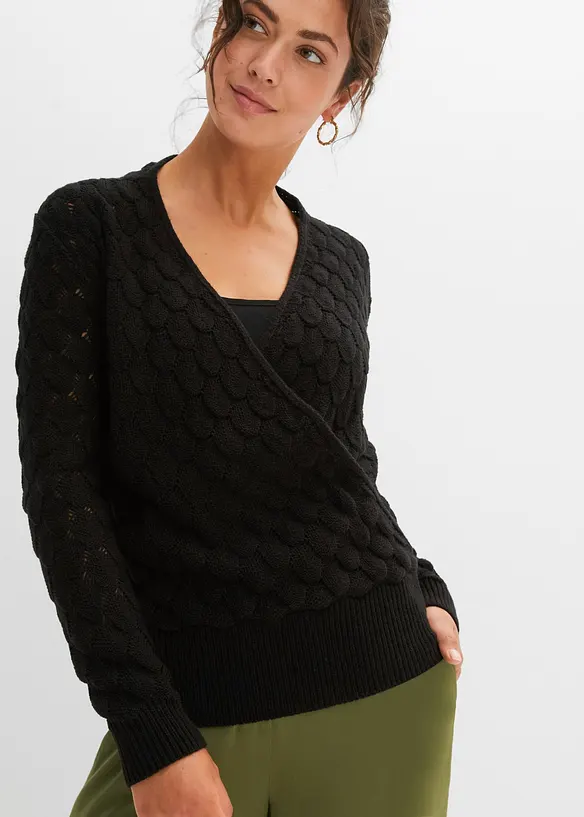 Ajour-Pullover in Wickeloptik, bonprix