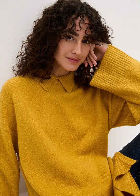 Pull oversize &agrave; col roul&eacute; ouvert et fentes lat&eacute;rales, bonprix