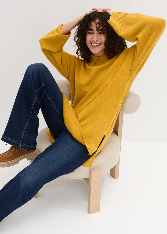 Pull oversize &agrave; col roul&eacute; ouvert et fentes lat&eacute;rales, bonprix