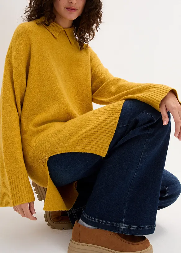 Pull oversize &agrave; col roul&eacute; ouvert et fentes lat&eacute;rales, bonprix