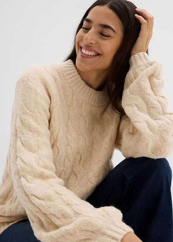 Oversize-Pullover mit Zopfmuster, bonprix