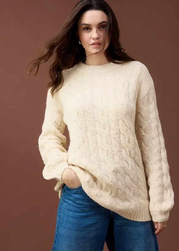 Oversize-Pullover mit Zopfmuster, bonprix