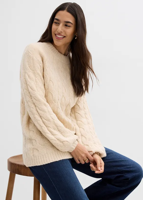 Oversize-Pullover mit Zopfmuster, bonprix