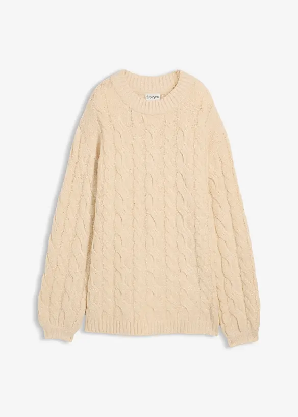 Oversize-Pullover mit Zopfmuster, bonprix