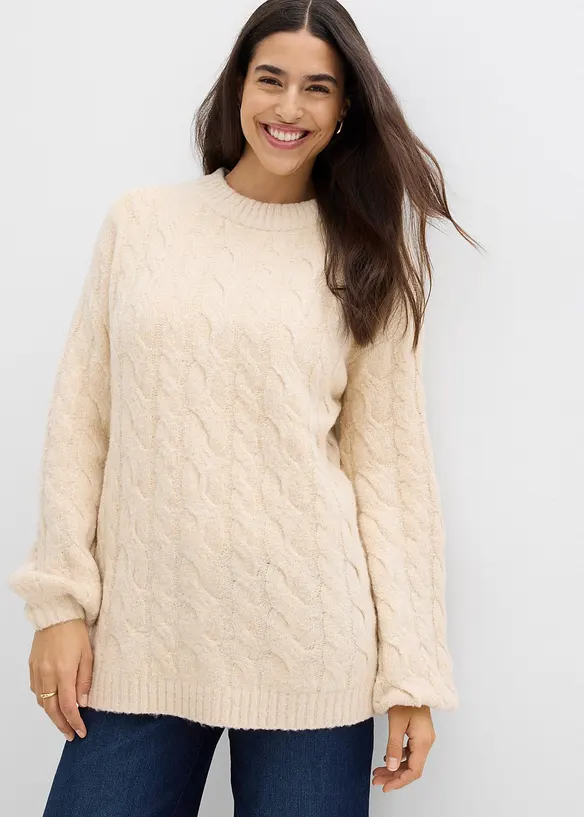 Oversize-Pullover mit Zopfmuster, bonprix