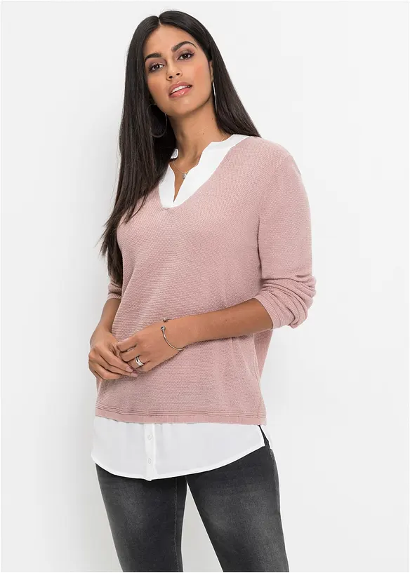 Pull en fine maille avec empi&egrave;cement chemisier, bonprix