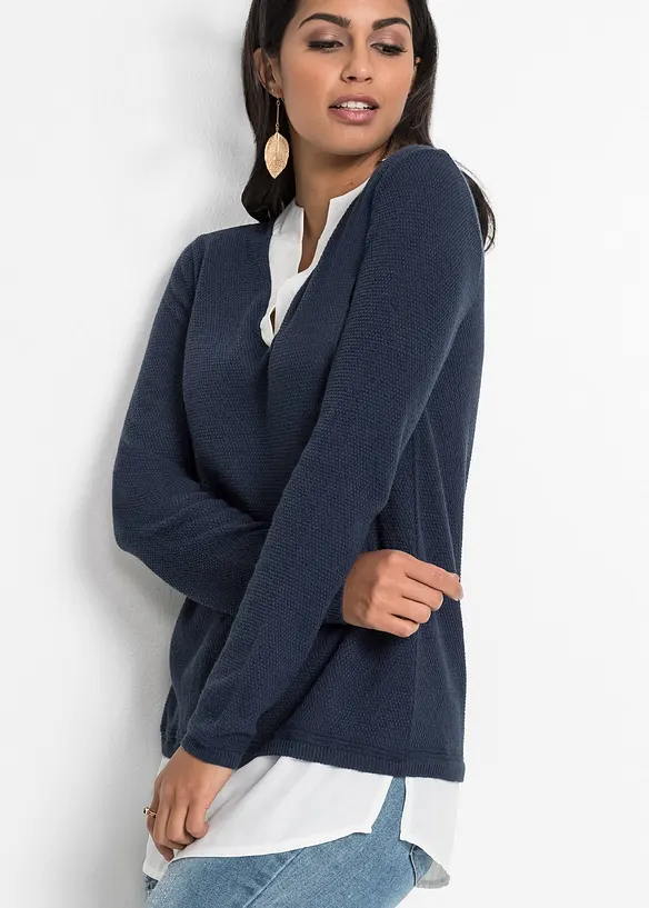 Feinstrickpullover mit Bluseneinsatz, bonprix