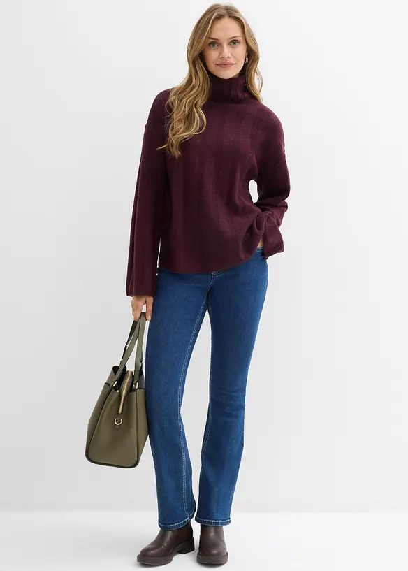 Pull col roul&eacute; en maille c&ocirc;tel&eacute;e, bonprix