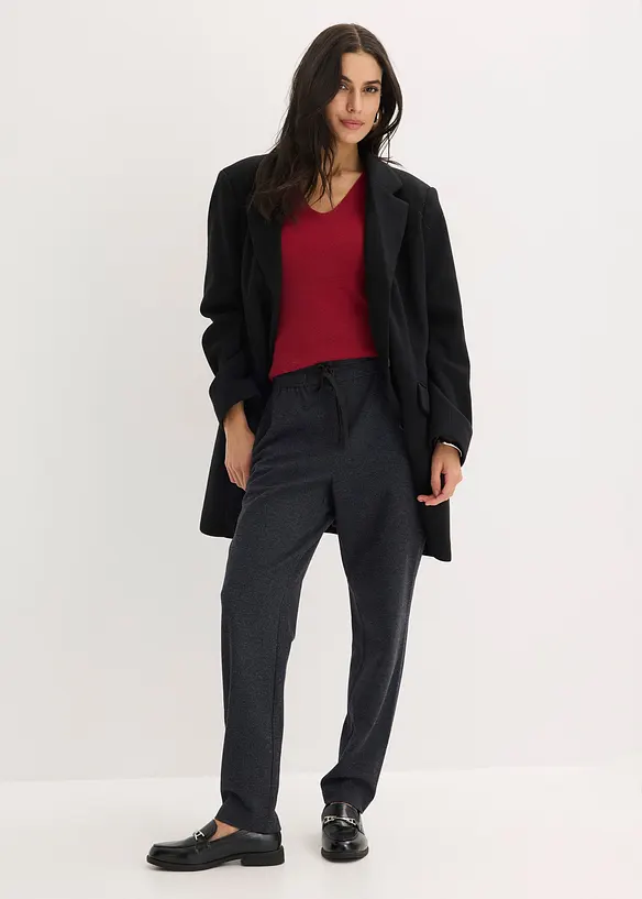 Kurzarm- Rippenpullover mit Viskose, bonprix