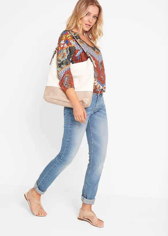 Jean droit taille mi-haute, extensible, bonprix