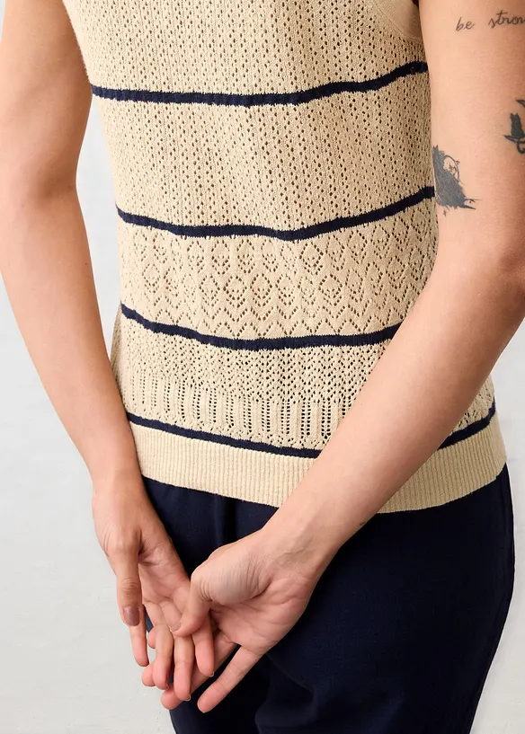 Ajour-Strickweste mit Leinenanteil, bonprix