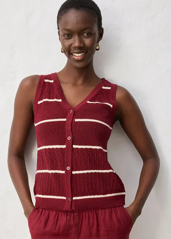 Ajour-Strickweste mit Leinenanteil, bonprix