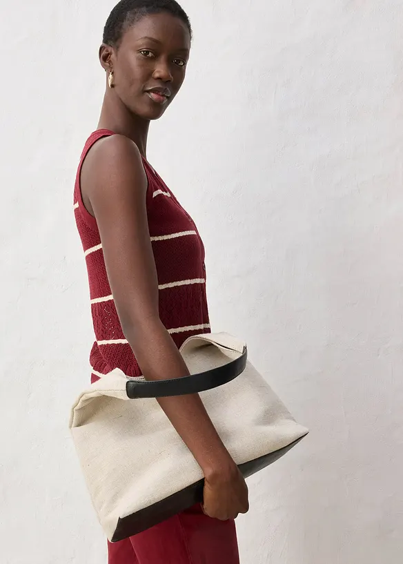 Ajour-Strickweste mit Leinenanteil, bonprix