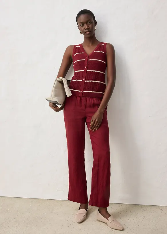 Ajour-Strickweste mit Leinenanteil, bonprix