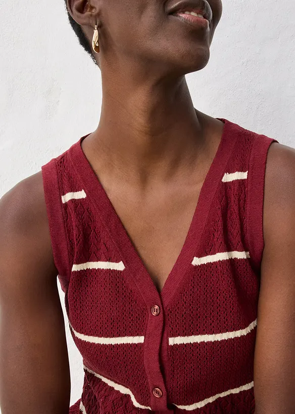 Ajour-Strickweste mit Leinenanteil, bonprix