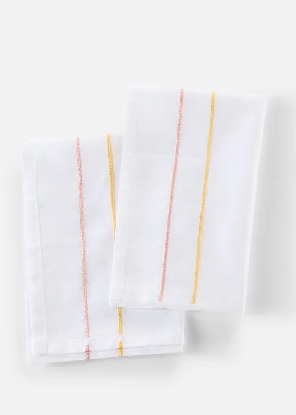 Lot de 2 serviettes en tissu &agrave; rayures brod&eacute;es, bonprix