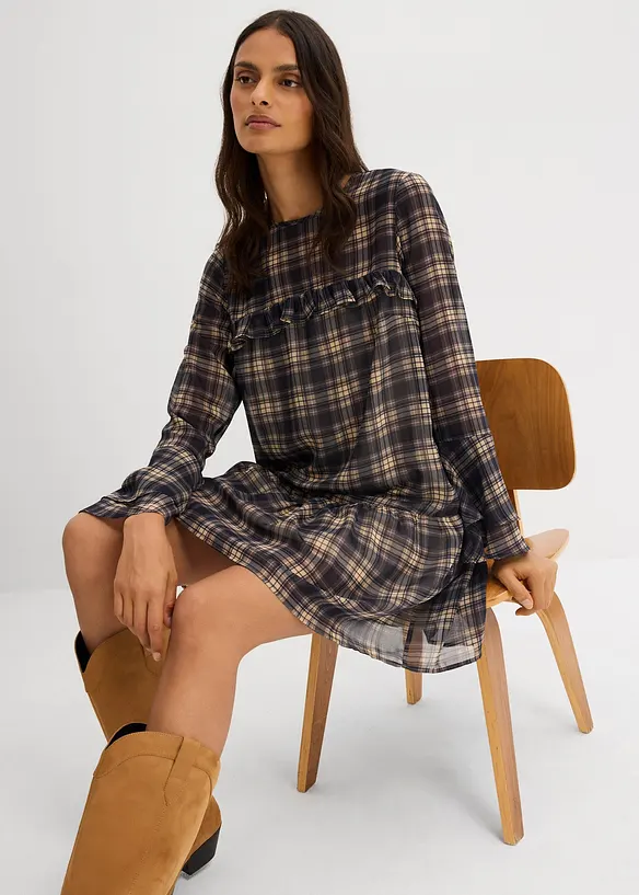 Robe en mousseline &agrave; volants, bonprix