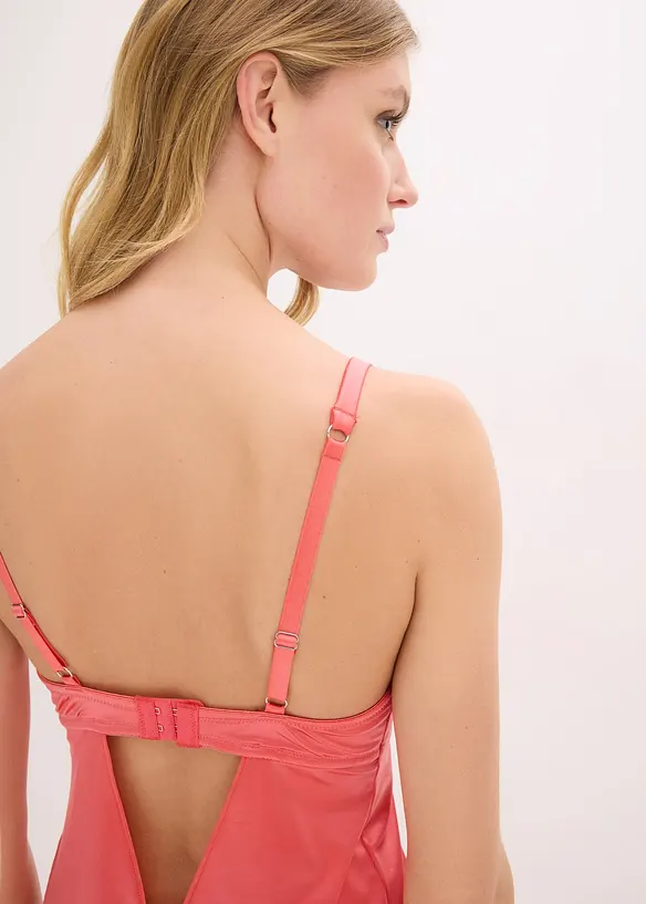 Babydoll aus gl&auml;nzendem Material und floraler Glitzerstickerei, bonprix