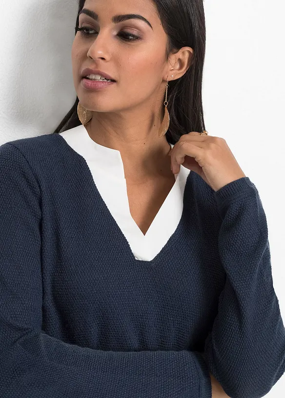 Feinstrickpullover mit Bluseneinsatz, bonprix