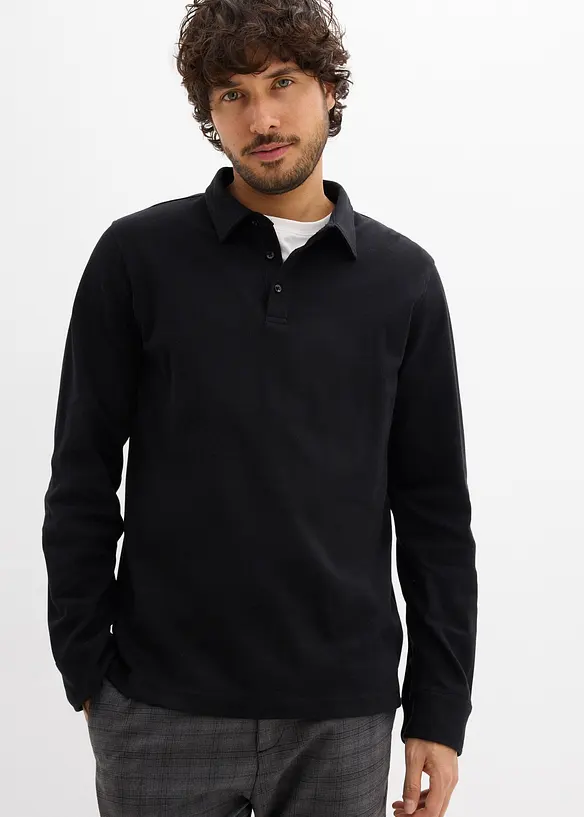 Langarm-Poloshirt aus extraweicher Baumwolle, Slim Fit, bonprix