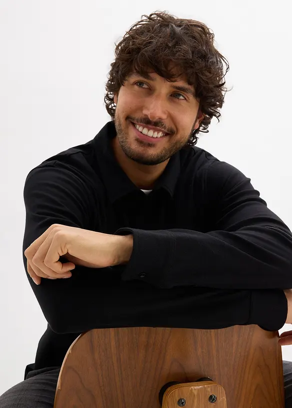 Langarm-Poloshirt aus extraweicher Baumwolle, Slim Fit, bonprix