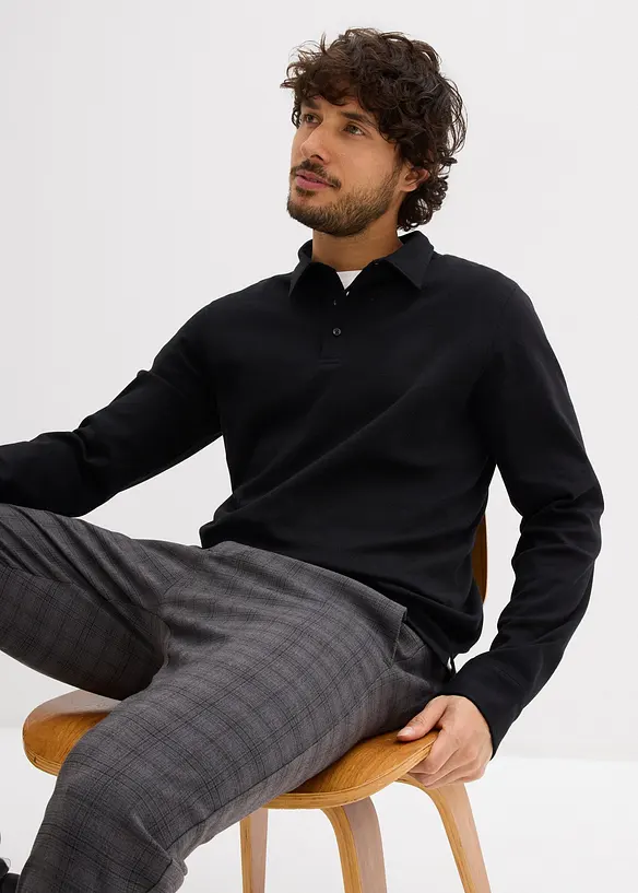 Langarm-Poloshirt aus extraweicher Baumwolle, Slim Fit, bonprix