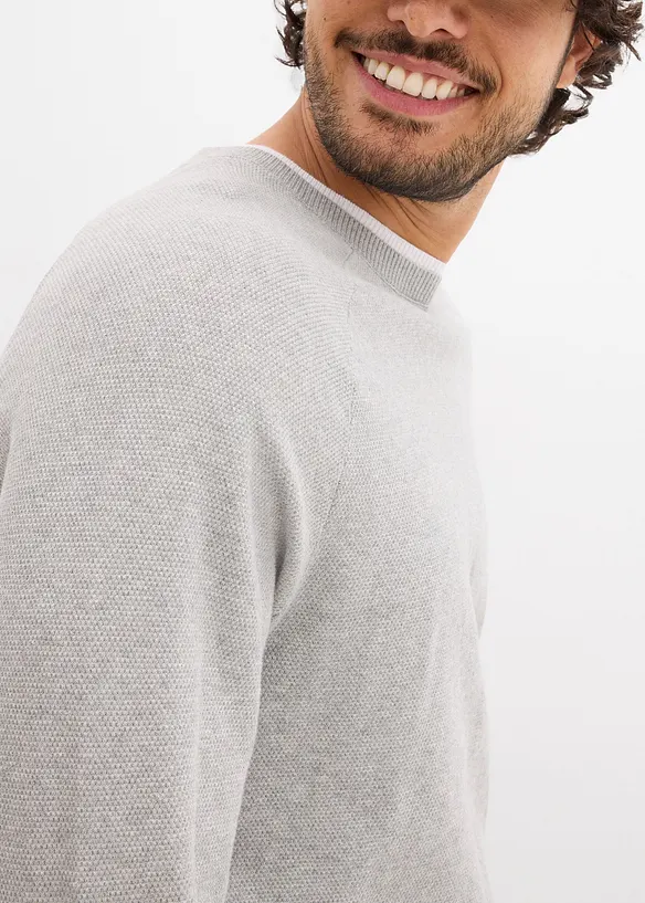 Feinstrickpullover mit doppeltem Kragen, bonprix