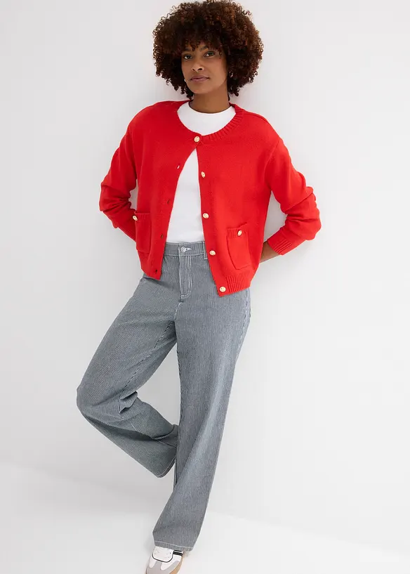 Jean droit loose, taille haute, ray&eacute;, bonprix