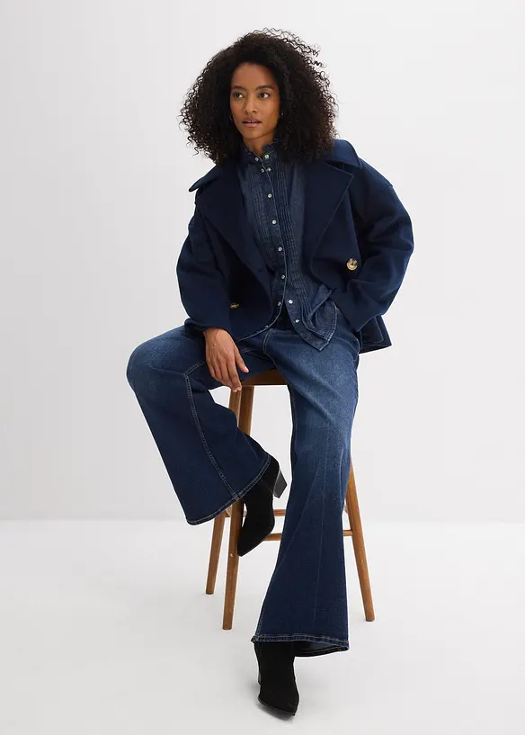 Blouse en jean &agrave; finitions volant&eacute;es, bonprix