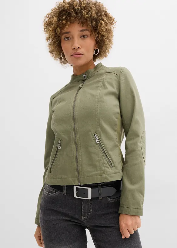 Jacke aus Baumwoll-Twill mit seitlichen Stretcheins&auml;tzen, bonprix