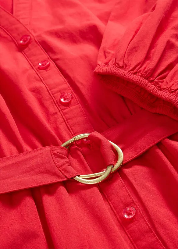 Hemdblusenkleid aus Seiden-Anteil und G&uuml;rtel, bonprix