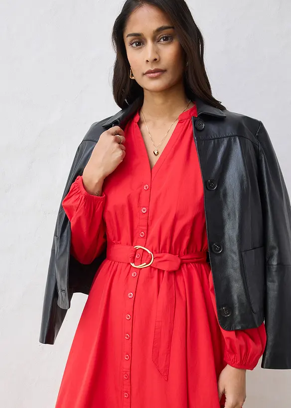 Hemdblusenkleid aus Seiden-Anteil und G&uuml;rtel, bonprix