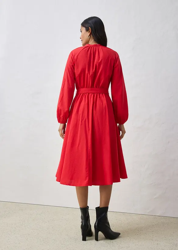 Hemdblusenkleid aus Seiden-Anteil und G&uuml;rtel, bonprix